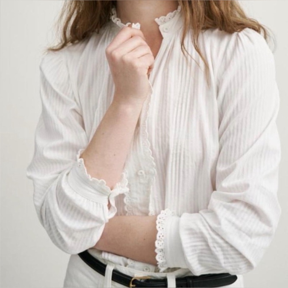 Nili Lotan thea shirt, white mock neck button-up top, great condition, size XS